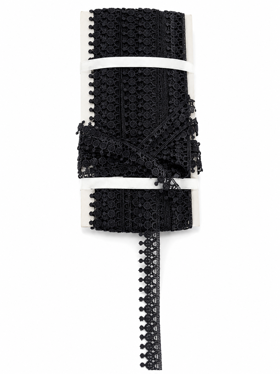 Black Crochet Lace Trim with Pom Pom Edge – Decorative Border Lace for Sewing, Saree, Dress & DIY Crafts
