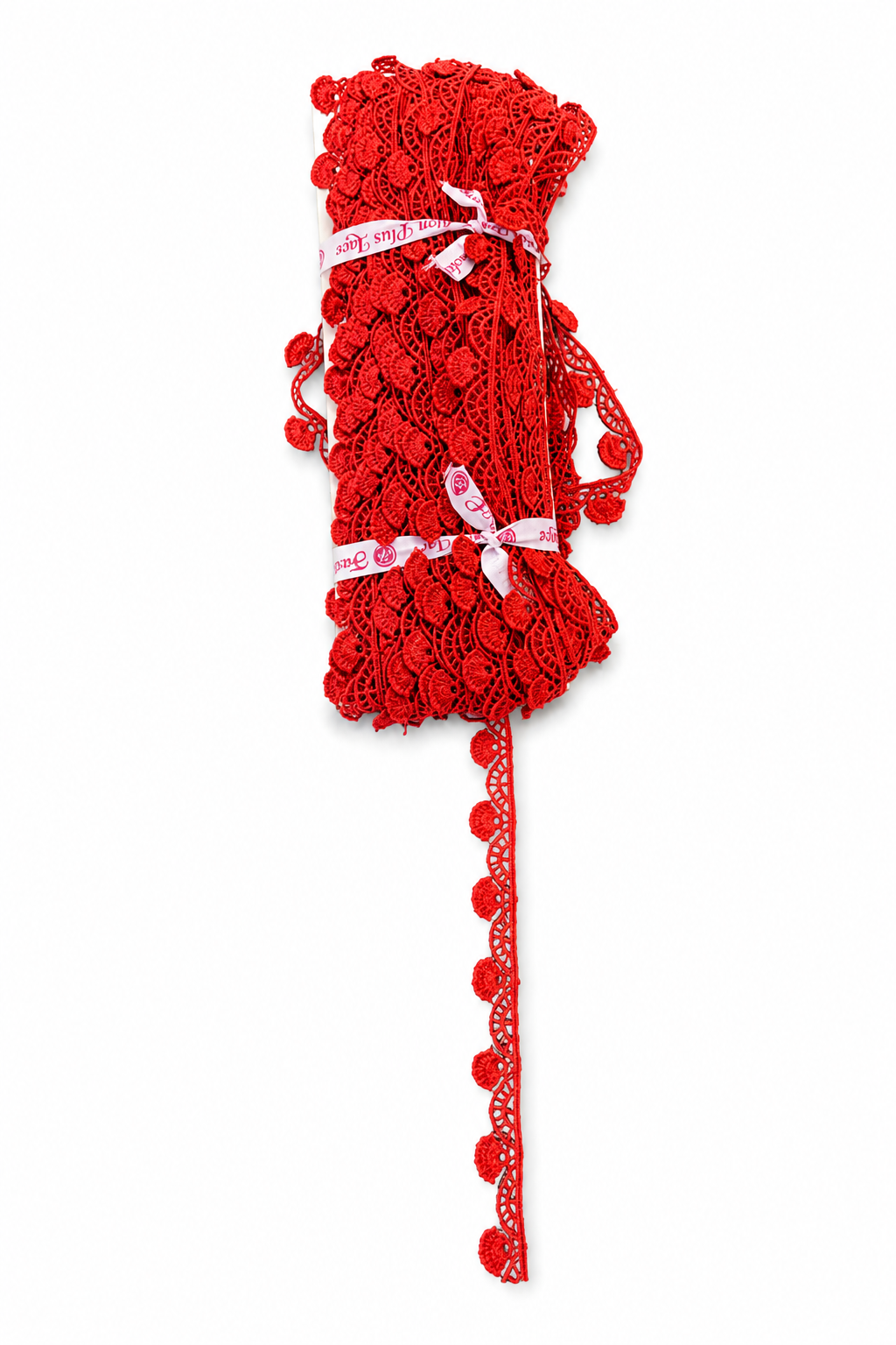 Red Floral Crochet Lace Trim – Decorative Scalloped Border Lace for Sewing & Craft Projects