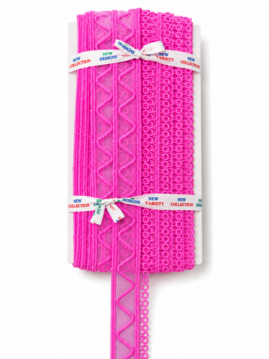 Hot Pink Embroidered Lace Trim – Decorative Eyelet Mesh Border for Sewing & Craft Projects