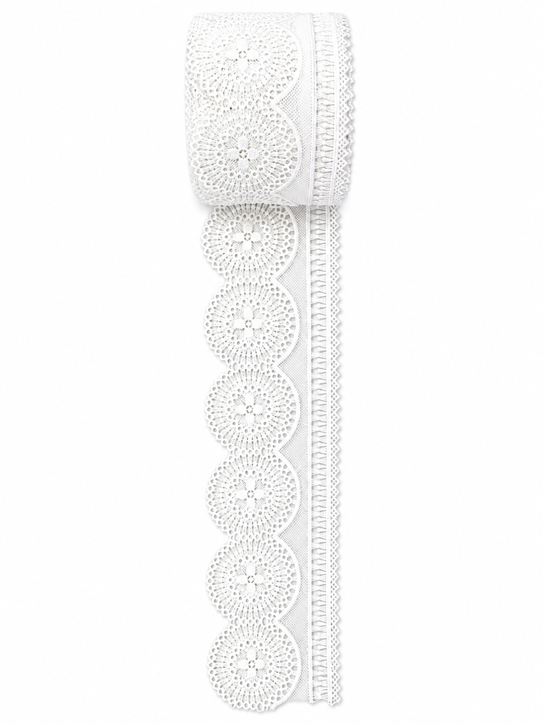 Premium White Floral Scalloped Lace Trim – Decorative Embroidered Border (Sold by Meter)