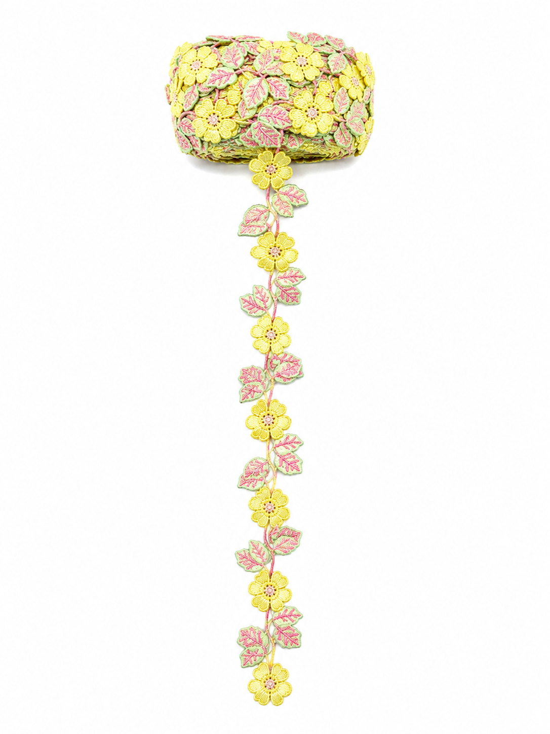 Yellow Floral Embroidered Lace Trim – Decorative Flower Border | Sold by the Meter