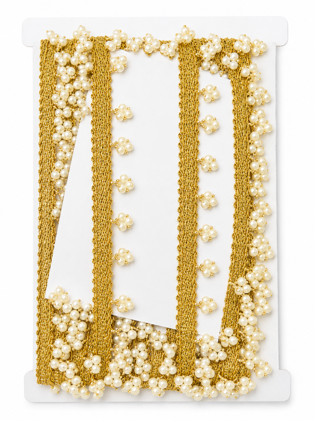 Luxury Pearl Flower Lace Trim – Gold Pearl Decorative Border for Bridal Wear, Dresses & Designer Creations