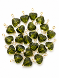Olive Green Heart Crystal Decorative Charm – Gold Loop Pendant for DIY Latkan, Jewelry & Craft Projects