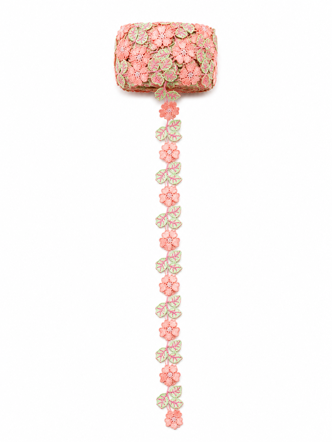 Peach Floral Embroidered Lace Trim – Decorative Flower Border | Sold by the Meter