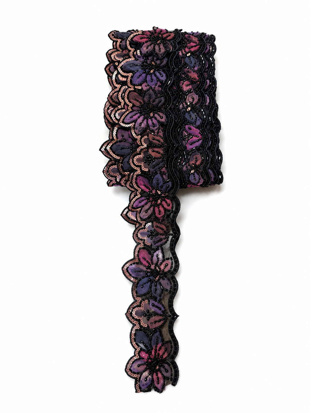 Black & Multicolor Floral Sequin Lace Trim