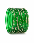 Emerald Green Crystal Stonework Bangles – Set of 12