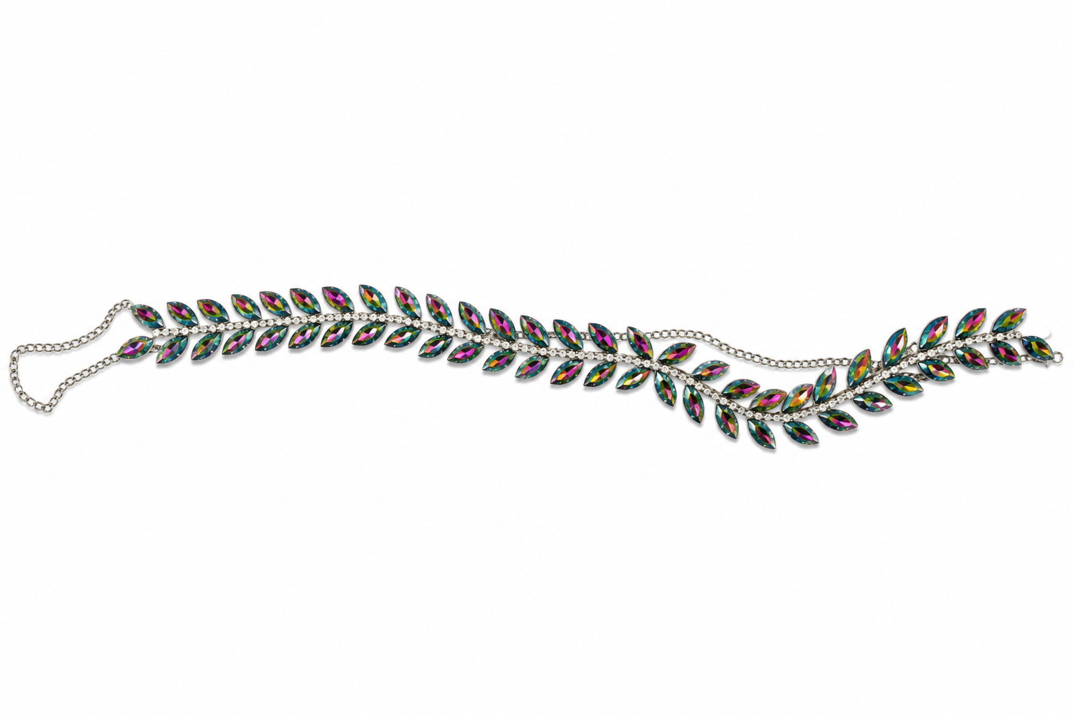 Rainbow Crystal Leaf Waist Belt (Kamarband) | Adjustable Bridal Saree & Lehenga Jewelry