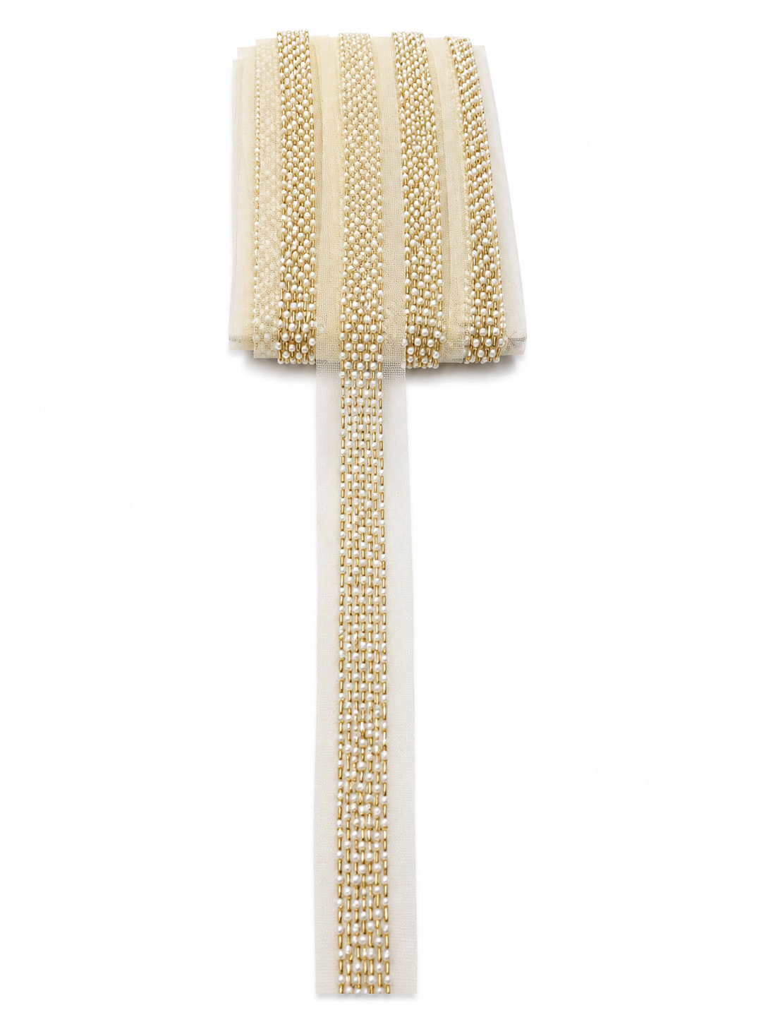 Gold & Pearl Beaded Trim Lace – Premium Decorative Border (Sold by the Meter)