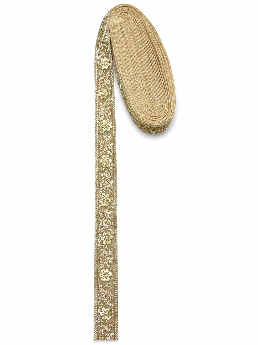 Premium Gold Floral Embroidered Lace Trim – Decorative Border Lace (Sold by the Meter)