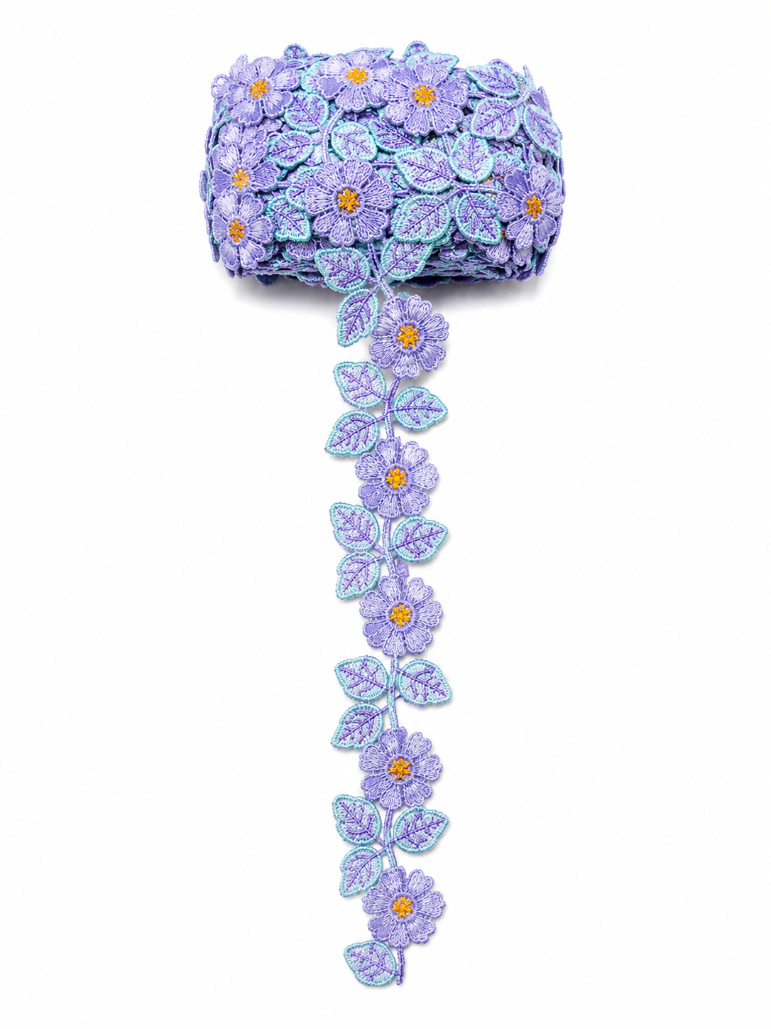 Lavender Floral Embroidered Lace Trim – Decorative Flower Border | Sold by the Meter