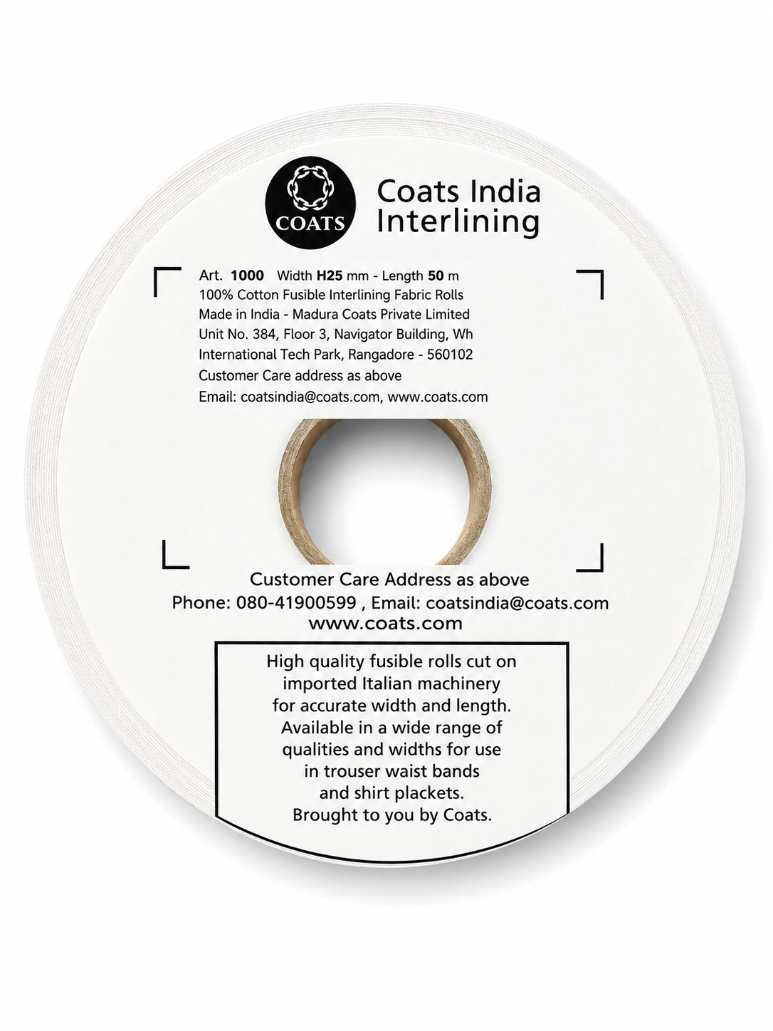 Coats Cotton Fusible Interlining Roll – 25mm Width | 50 Meter Roll | Iron-On Interfacing
