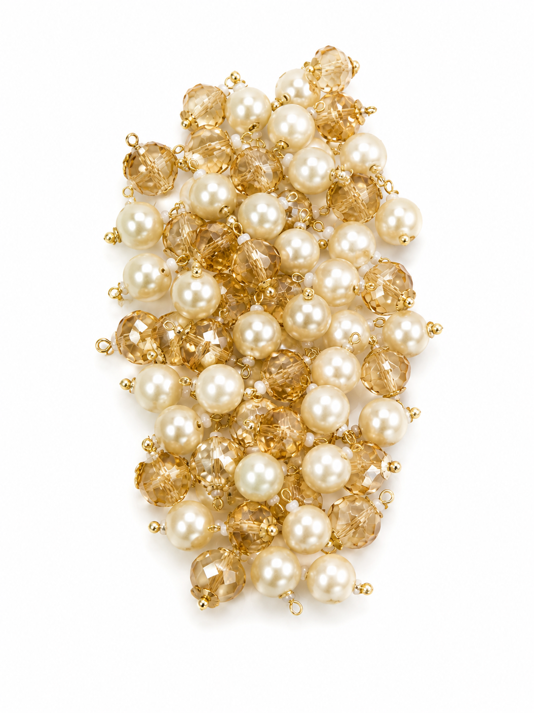 Pearl & Champagne Crystal Decorative Tassel Charms – Gold Loop Pendant for DIY Latkan, Potli Bags & Ethnic Crafts