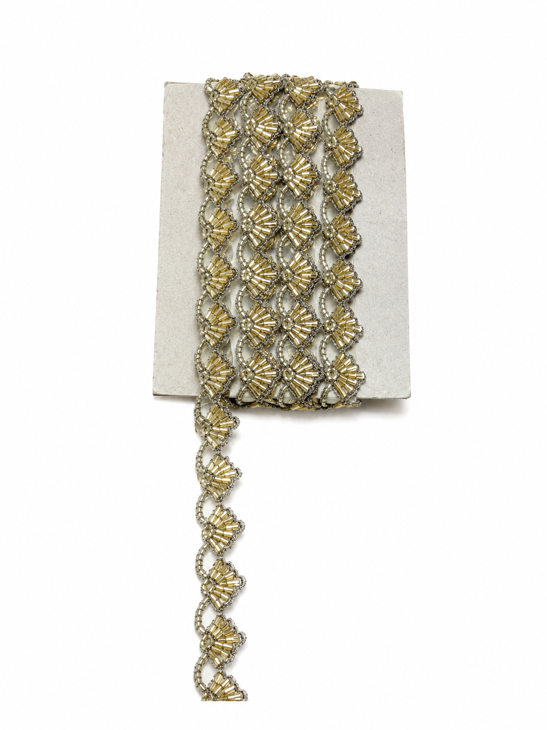 Golden Fan Design Embellished Lace Trim