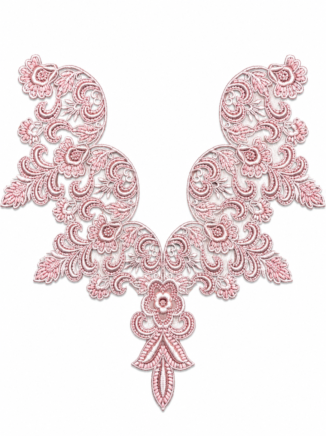 Blush Pink Floral Lace Neck Appliqué – Embroidered V-Neck Sew-On Patch for Kurtis, Blouses & Dresses