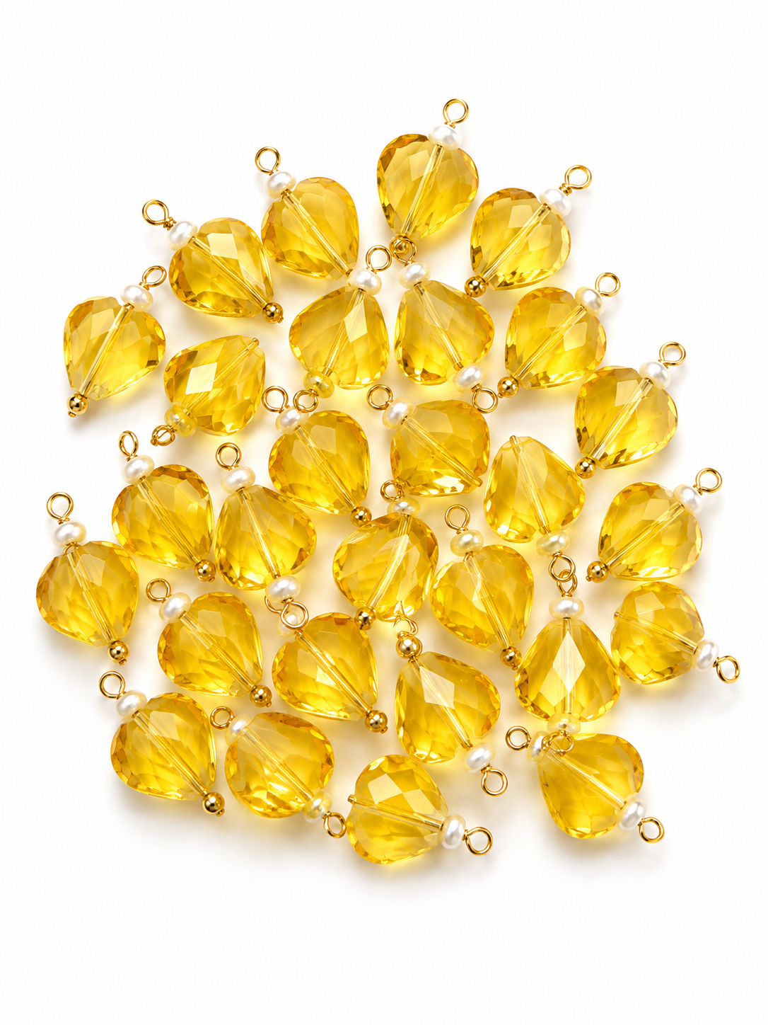Golden Yellow Heart Crystal Decorative Charm – Gold Loop Pendant for DIY Latkan, Jewelry & Craft Projects