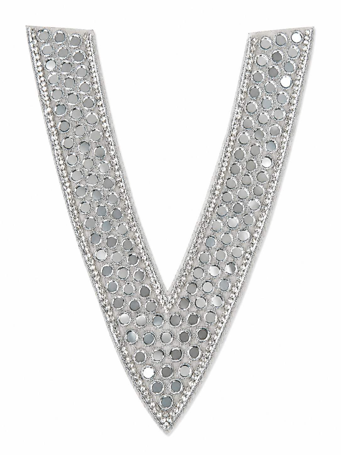 Premium Silver Mirror Neck Patch – Designer Embroidered V-Neck Appliqué (1 Piece)