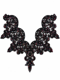 Black Beaded Floral Lace Neck Appliqué – Embroidered V-Neck Sew-On Patch for Kurtis, Blouses & Dresses