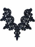 Dark Navy Floral Lace Neck Appliqué – Embroidered V-Neck Sew-On Patch for Kurtis, Blouses & Dresses