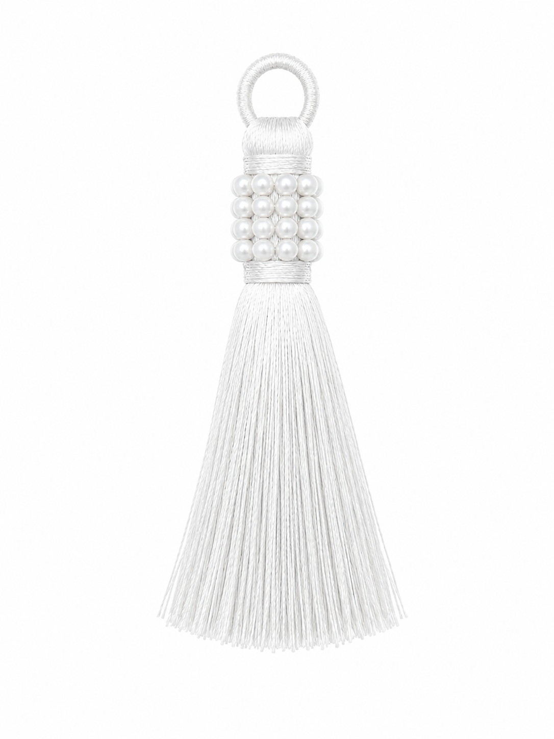 White Thread Tassel Latkan with Pearl Beads – 1 Piece