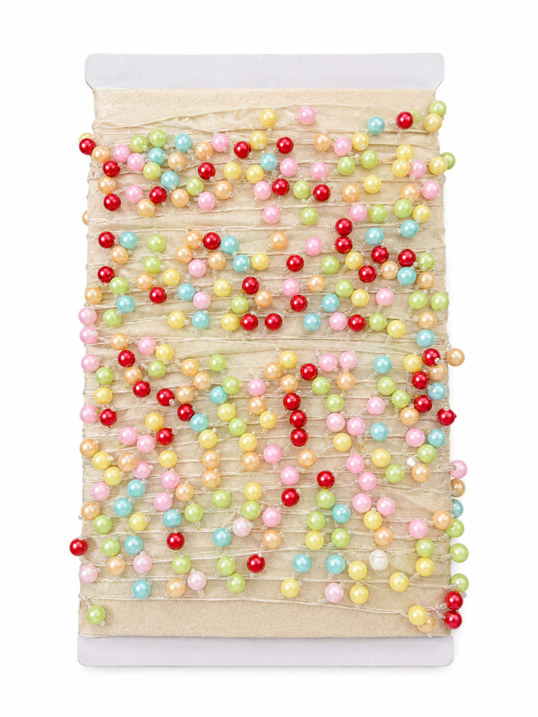 Pastel Pearl Beaded Lace Trim – Decorative Multicolor Pearl Border for Dresses, Crafts & DIY Projects