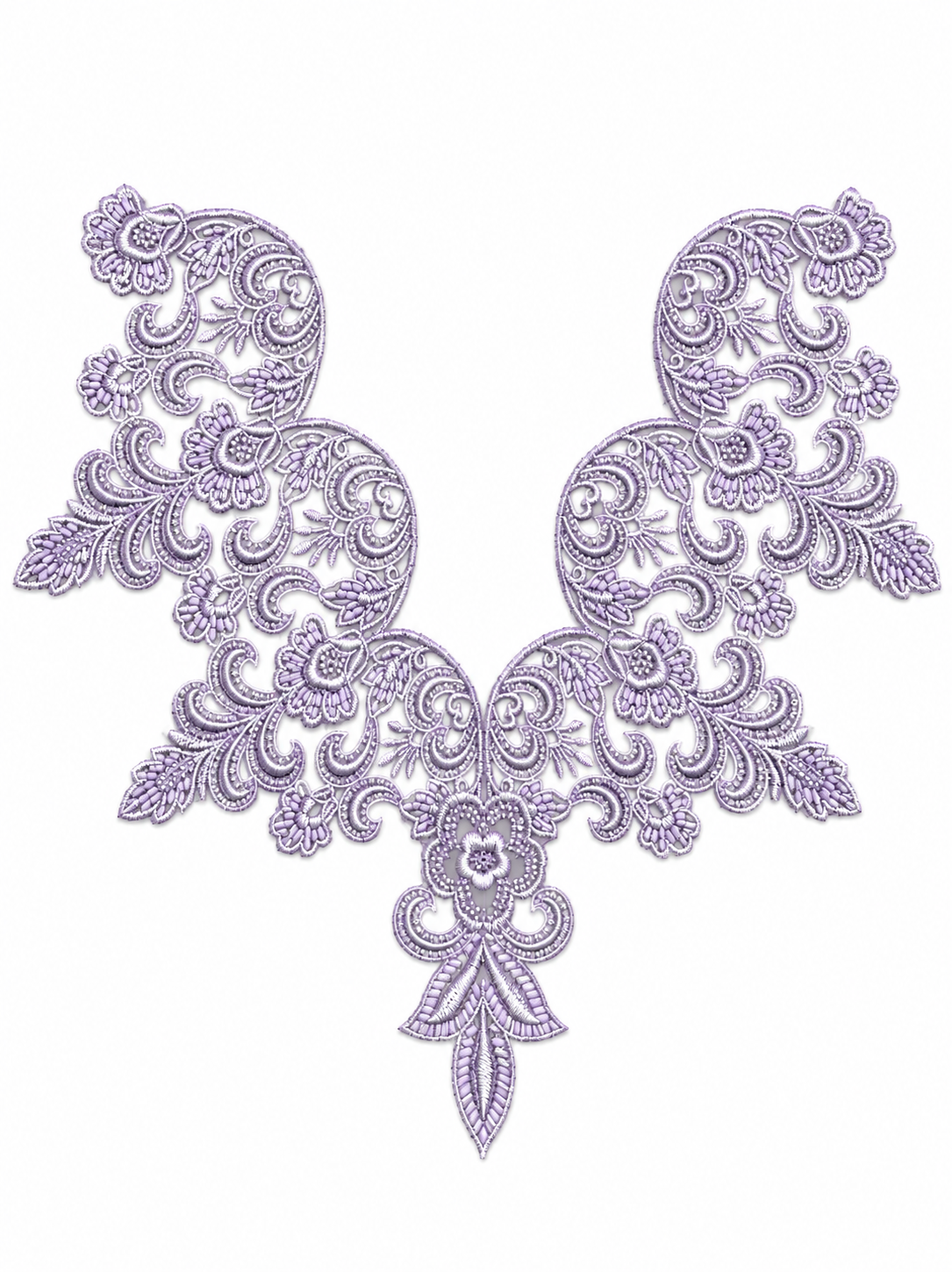 Lavender Floral Lace Neck Appliqué – Embroidered V-Neck Sew-On Patch for Kurtis, Blouses & Dresses