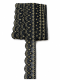 Premium Black & Gold Embroidered Lace Trim – Elegant Scalloped Decorative Border (Sold by Meter)