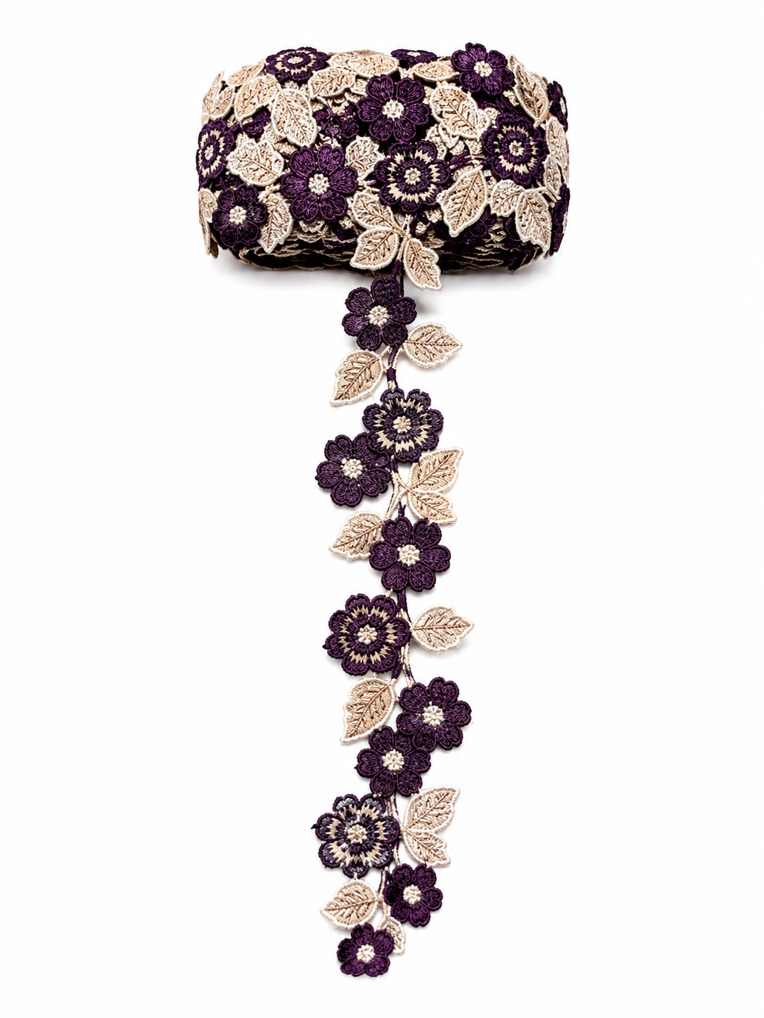 Purple Floral Embroidered Lace Trim – Decorative Flower Border | Sold by the Meter