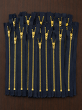 7 Inch Metal Look Nylon Zippers – Gold Teeth | Closed-End Sewing Zippers | Black