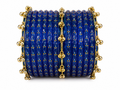 Royal Blue Crystal Kashmiri Bangle Set with Gold Ghungroo Charms | Traditional Bridal Bangles for Women