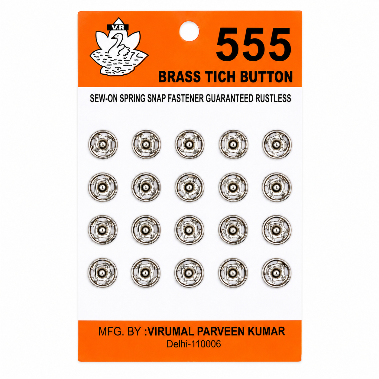 Brass Tich Buttons 555 – Sew-On Snap Fasteners (20 Pieces)