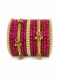 Traditional Magenta Bridal Bangle Set – Premium Crystal & Gold Chura with Pearl Accents