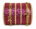 Traditional Pink Bridal Bangle Set – Premium Crystal & Gold Chura with Pearl Accents