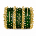 Emerald Green Stone Work Bangle Set with Golden Ghungroo Karas