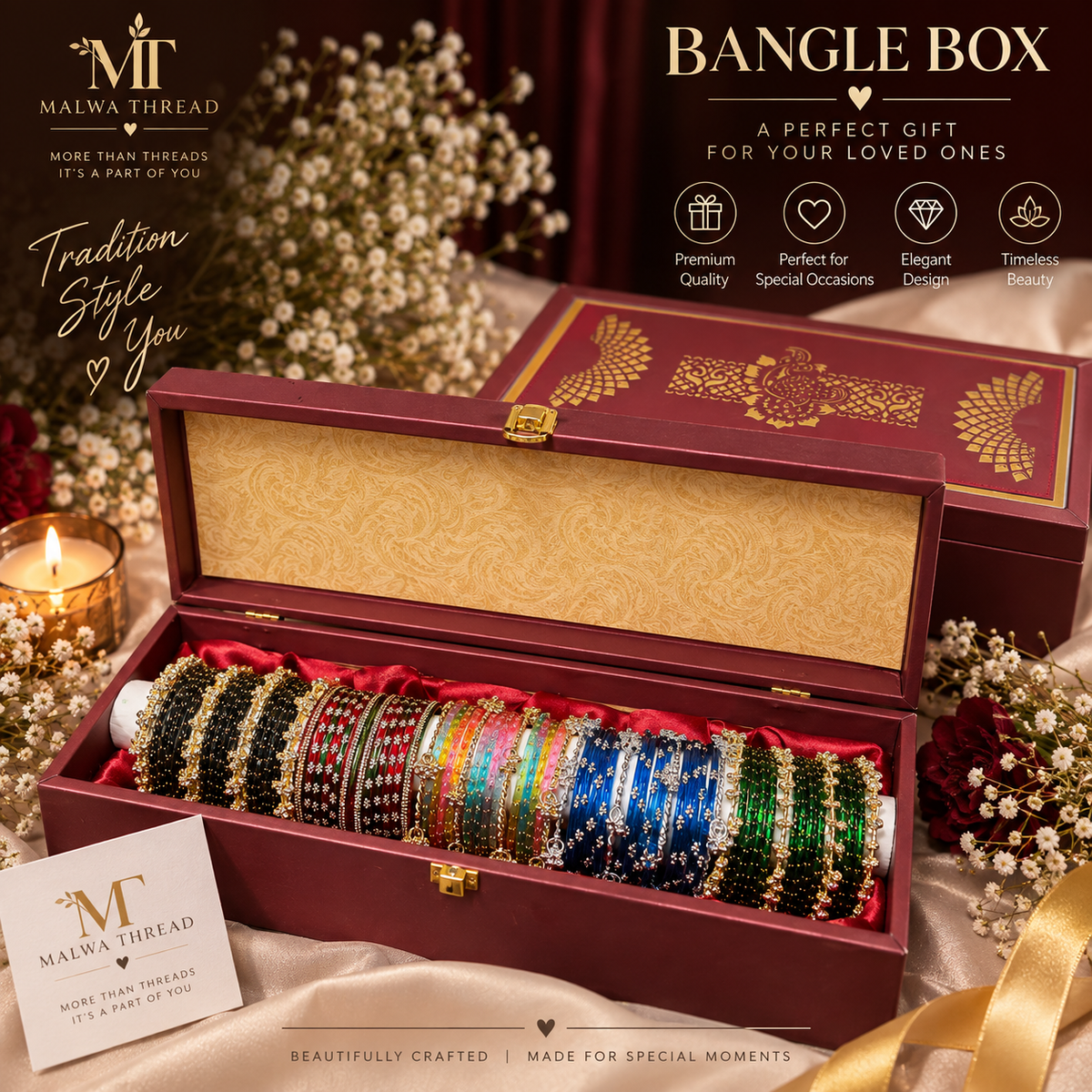 Luxury Single-Rod Bangle Gift Box – Maroon