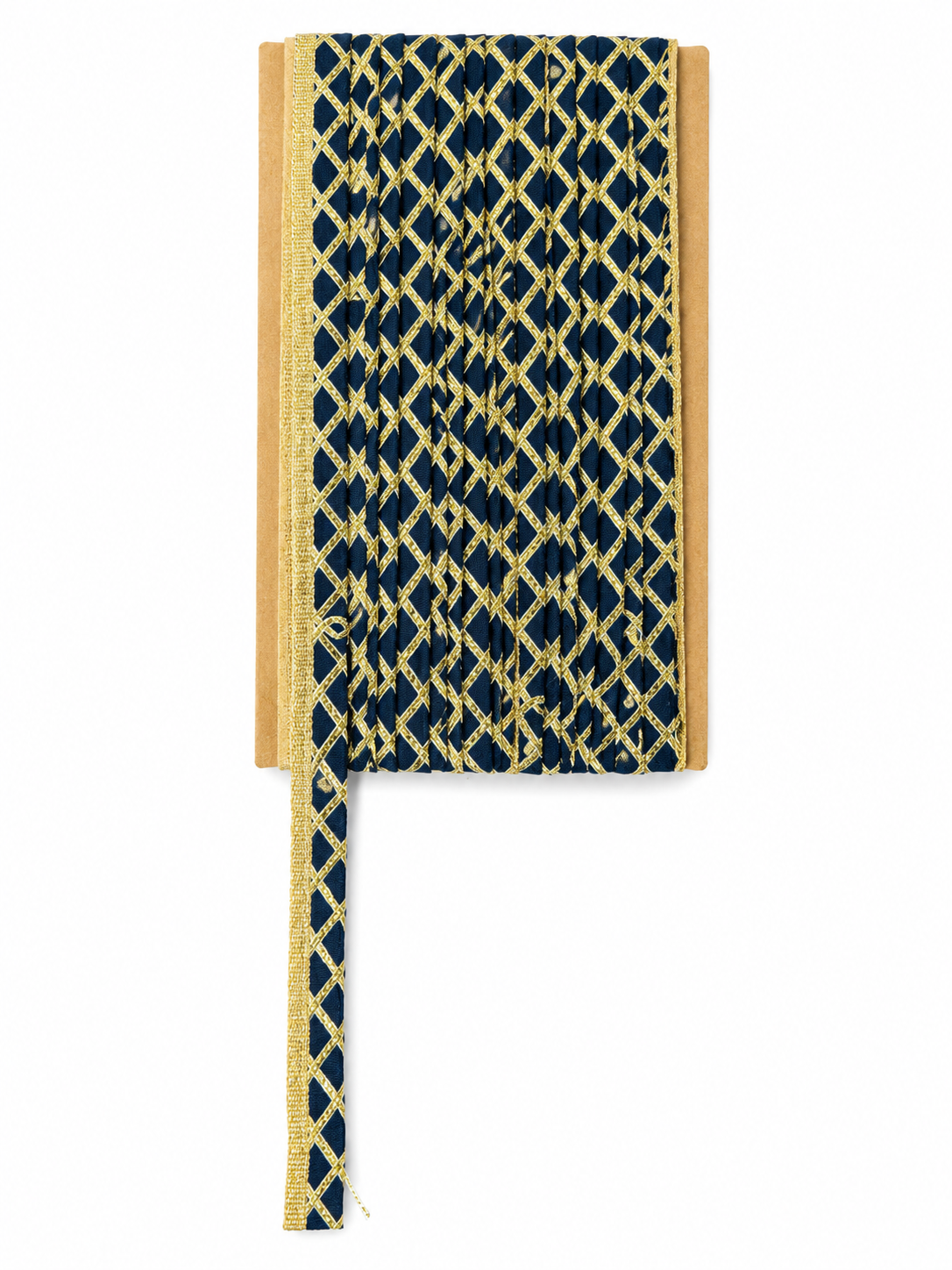 Navy Blue & Gold Diamond Pattern Lace Trim – Decorative Border for Saree, Suit & Craft Work